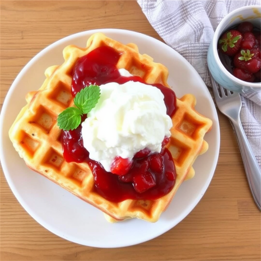 Lemon Ricotta Waffles with Strawberry Compote