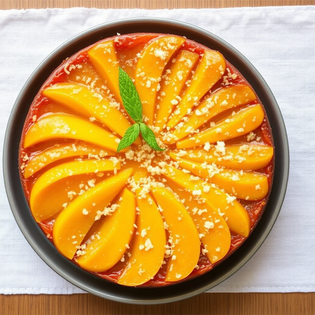 Mango Upside-Down Cake with Coconut Crumble