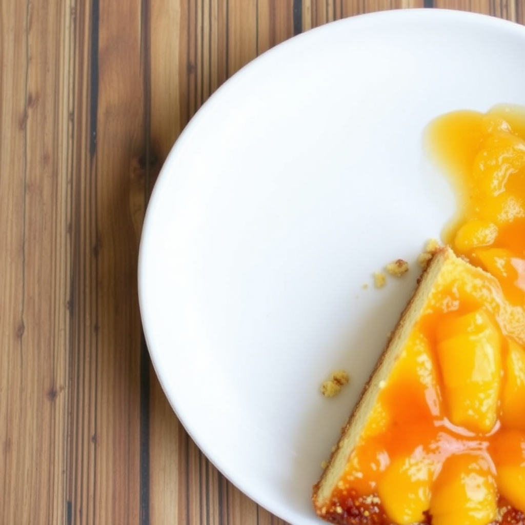 Mango Upside-Down Cake with Coconut Macaroons Crust and Caramel Sauce Glaze