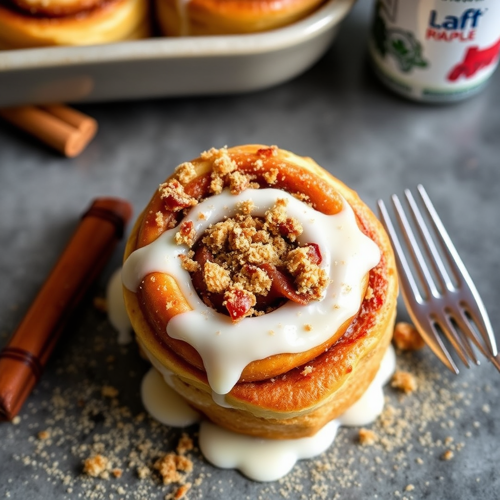 Maple Bacon Cinnamon Rolls with Brown Sugar Crumble