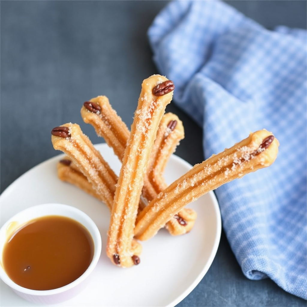 Maple Pecan Churros with Salted Caramel Dipping Sauce