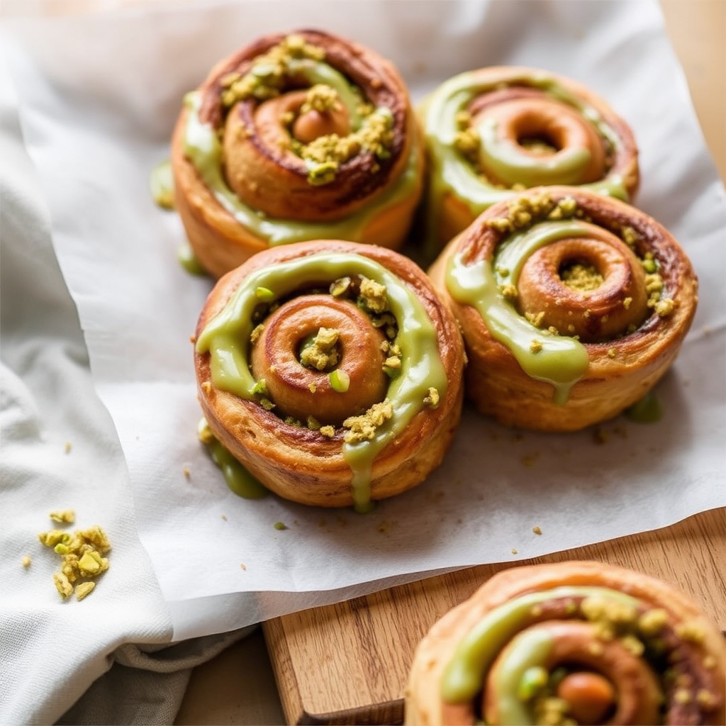 Matcha Cinnamon Rolls with Pistachio Crumble