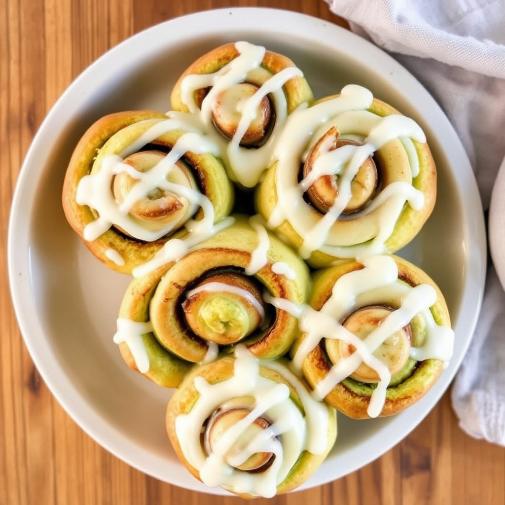 Matcha Cinnamon Rolls with White Chocolate Glaze