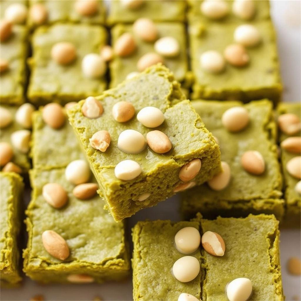 Matcha Green Tea Blondies with White Chocolate and Macadamia Nuts