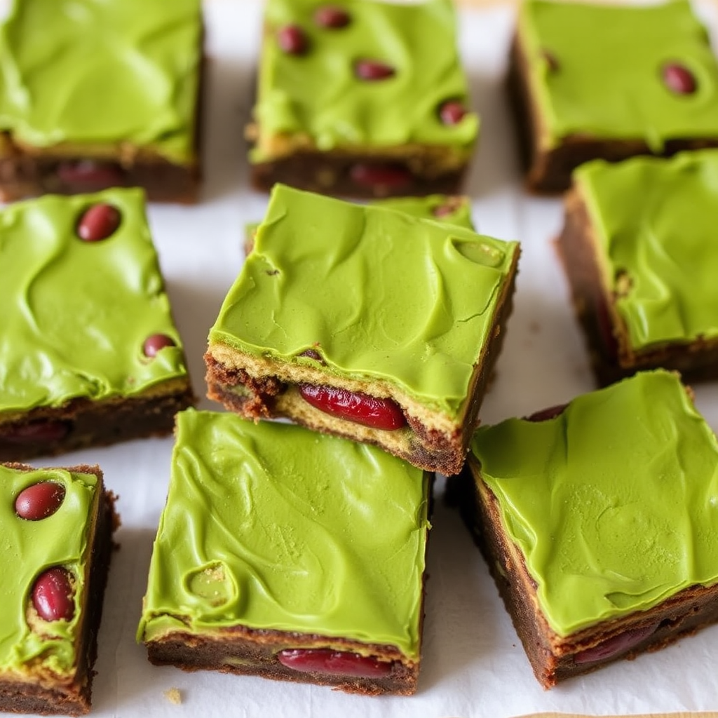 Matcha Green Tea Brownies with Sesame Tuile and Red Bean Filling