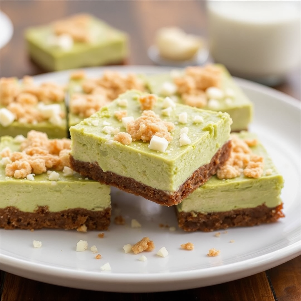 Matcha Green Tea Cheesecake Bars with White Chocolate Crumble