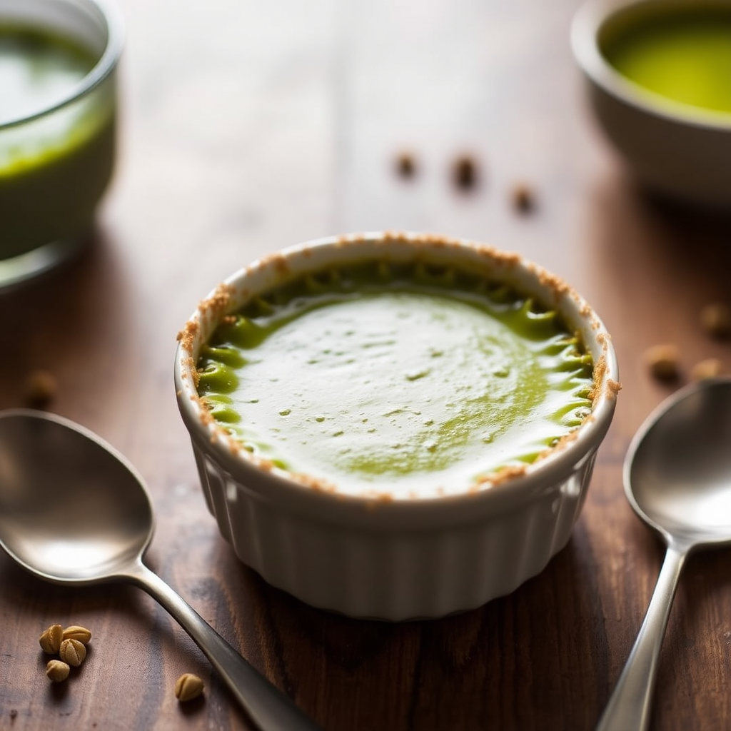 Matcha Green Tea Creme Brulee with Sesame Brittle Crust