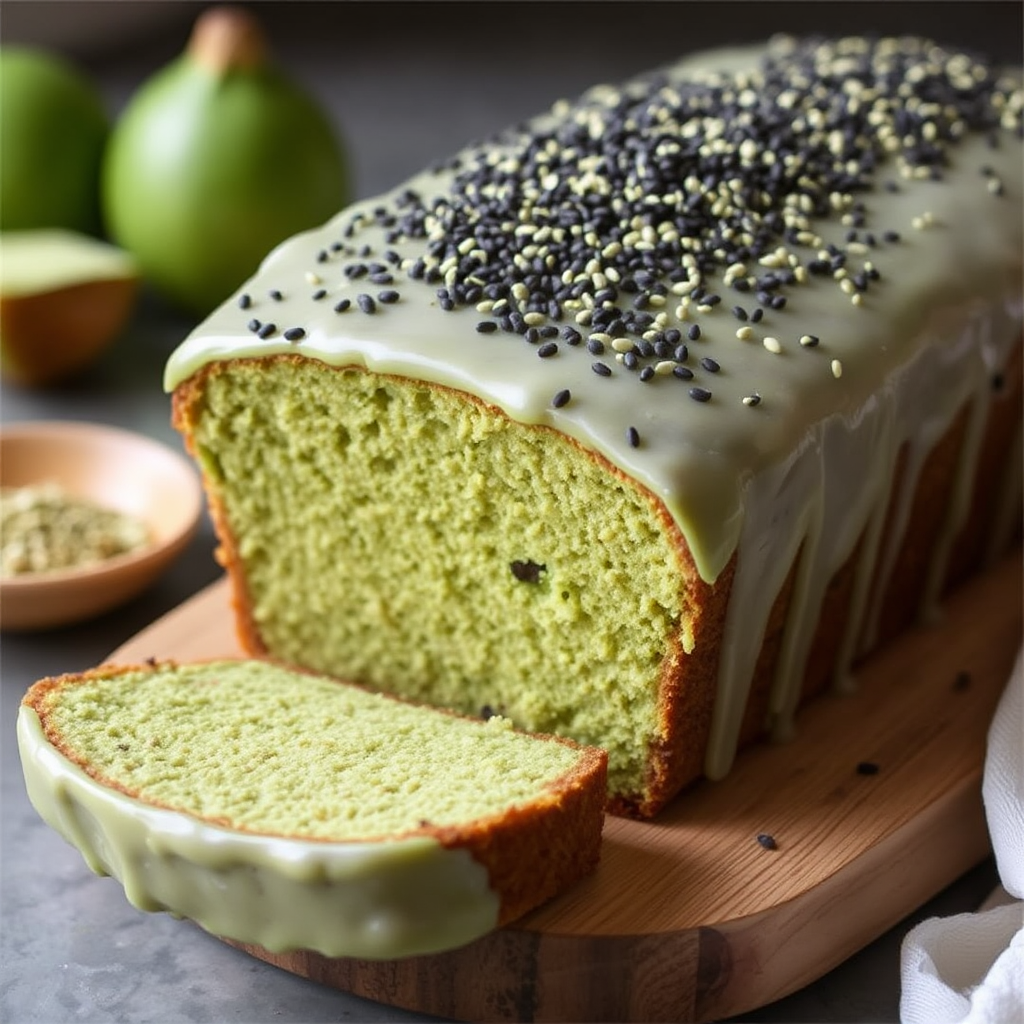 Matcha Green Tea Pound Cake with Black Sesame Crunch