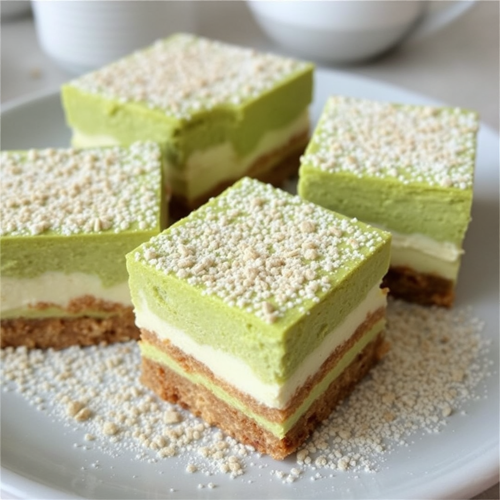 Matcha Green Tea Tiramisu Cheesecake Bars