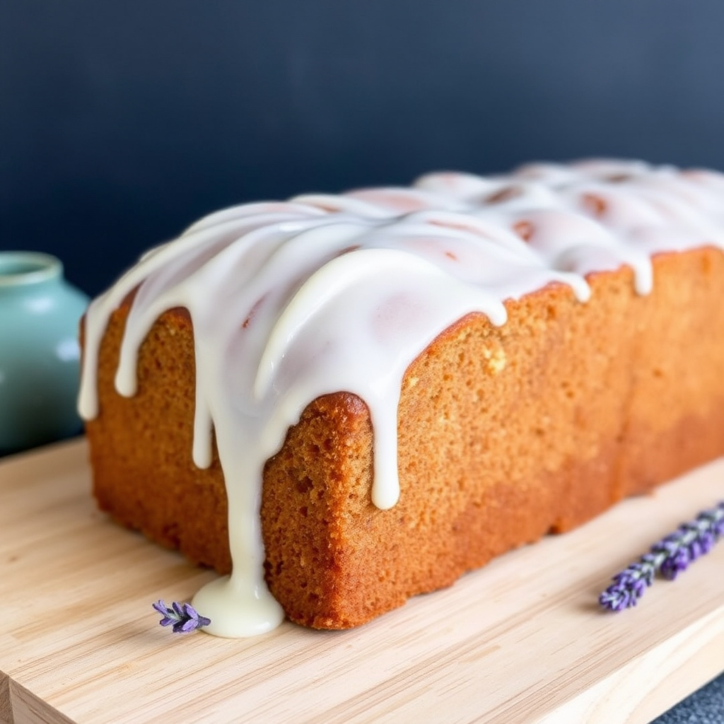 Matcha Lavender Pound Cake with White Chocolate Glaze