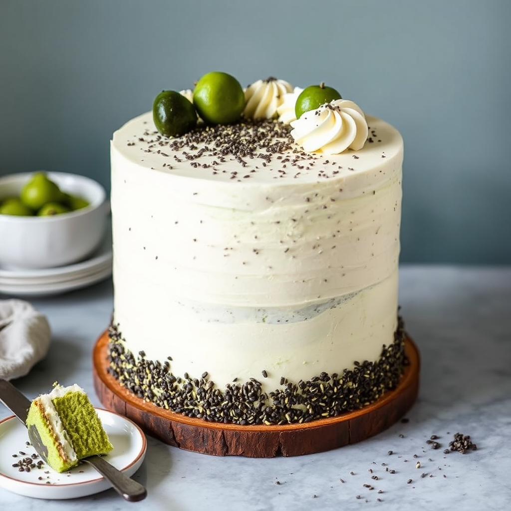 Matcha Layer Cake with Black Sesame Crumble