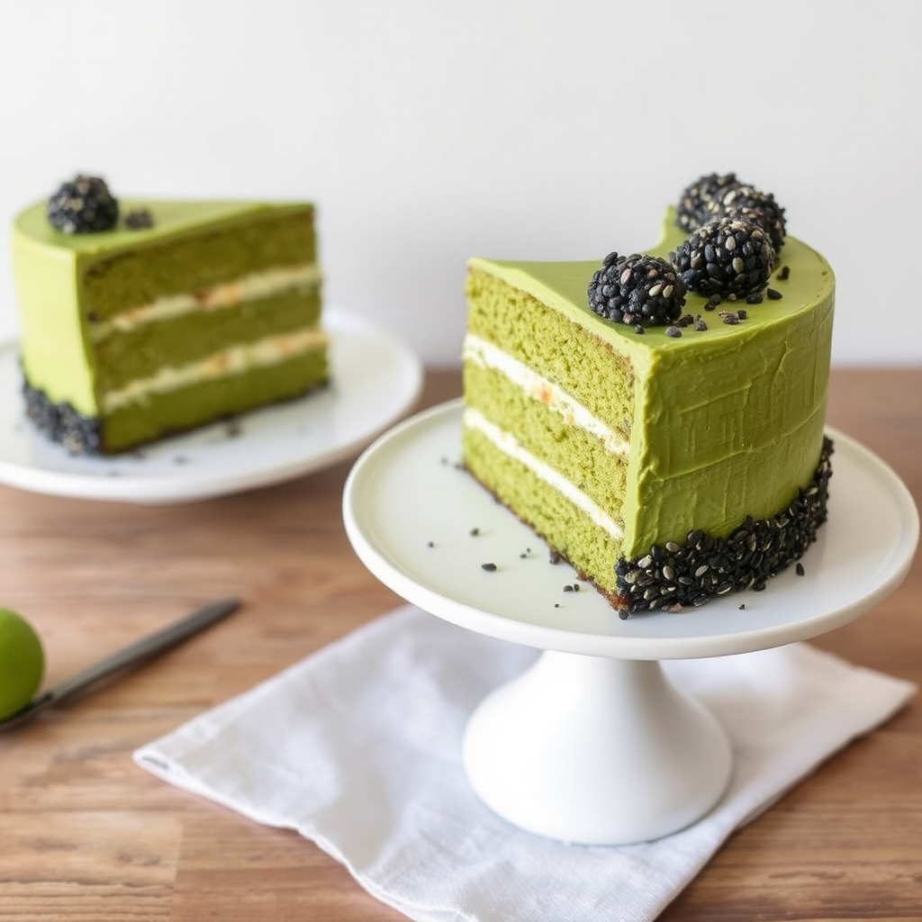 Matcha Layer Cake with Black Sesame Crunch