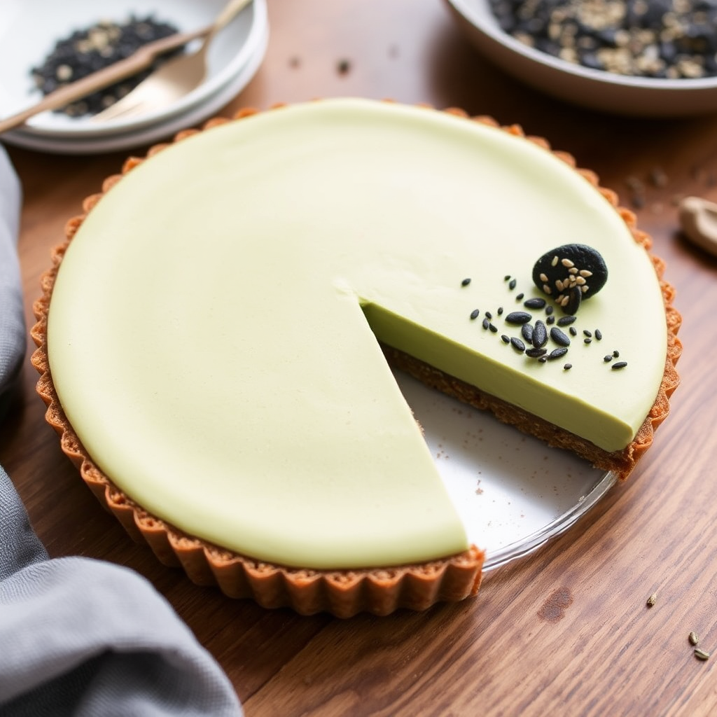 Matcha Mousse Tart with Coconut Crust and Black Sesame Crunch