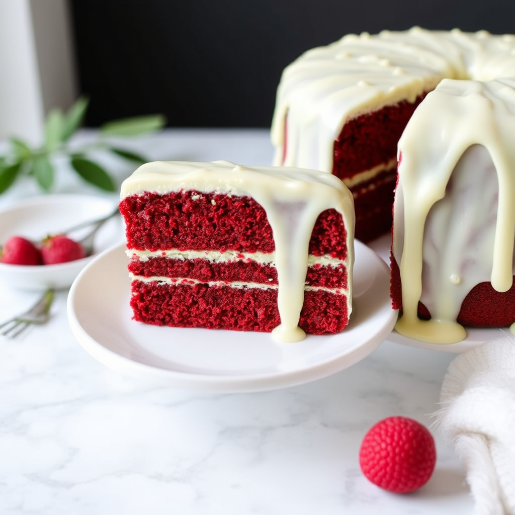 Matcha Red Velvet Cake with White Chocolate Glaze