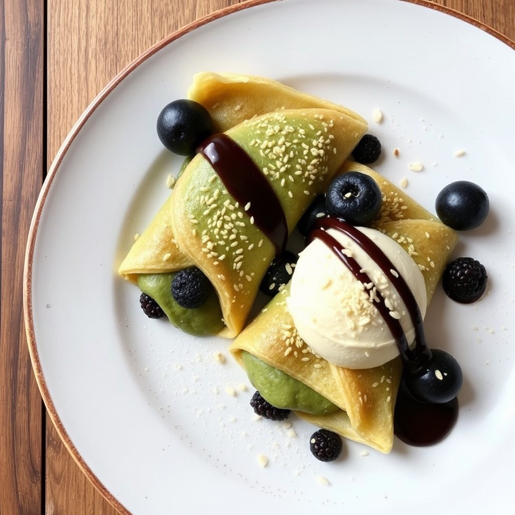 Matcha and Black Sesame Crepes Suzette