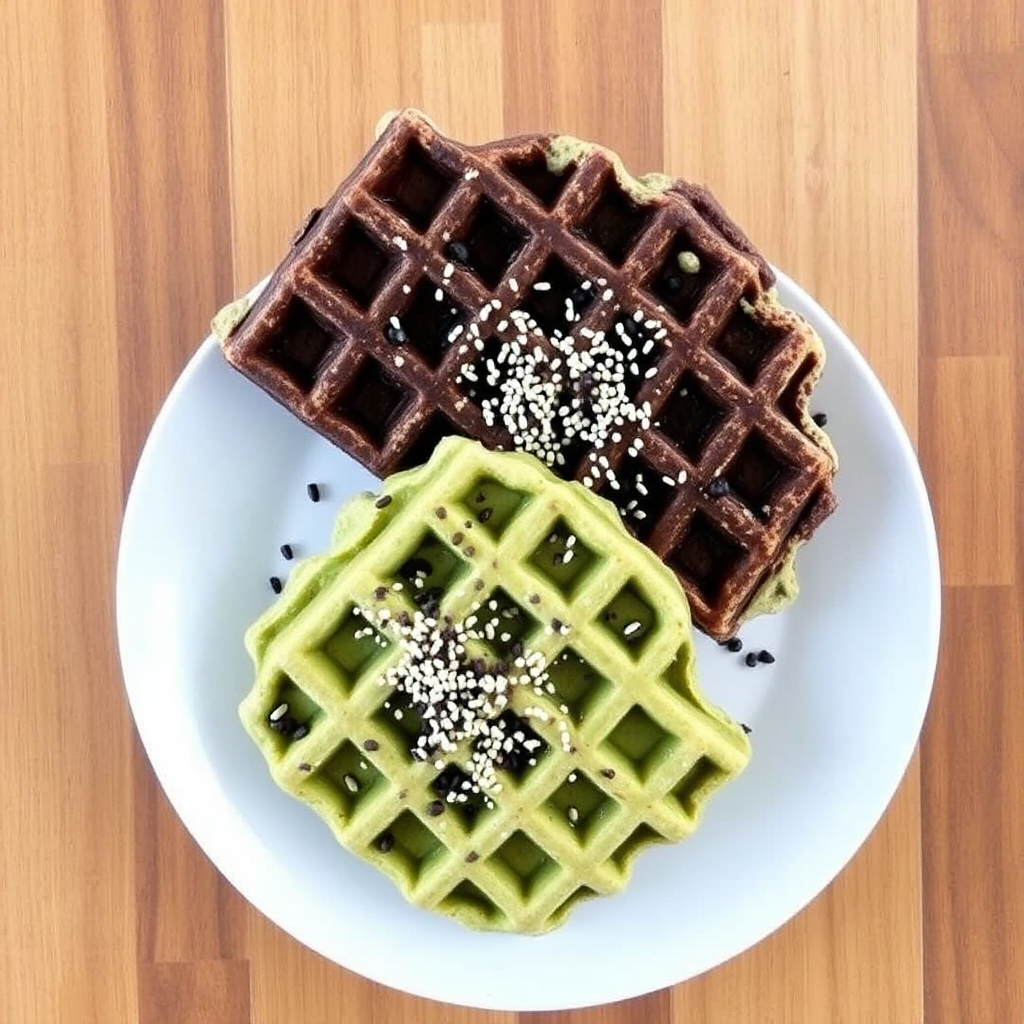 Matcha and Black Sesame Waffles