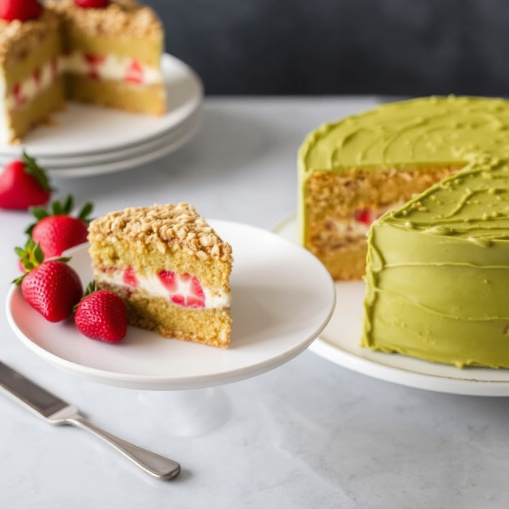 Matcha and Strawberry Crumble Cake