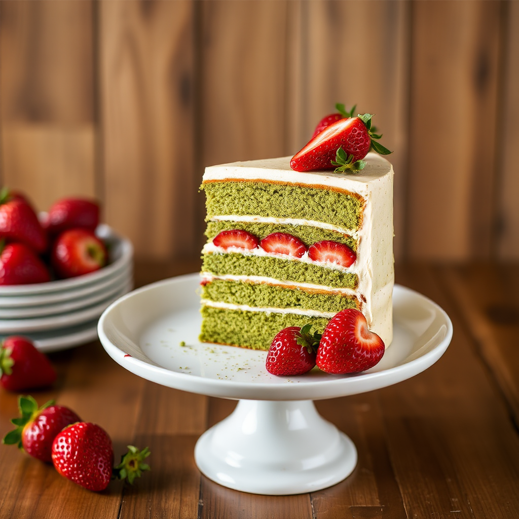 Matcha and Strawberry Layer Cake