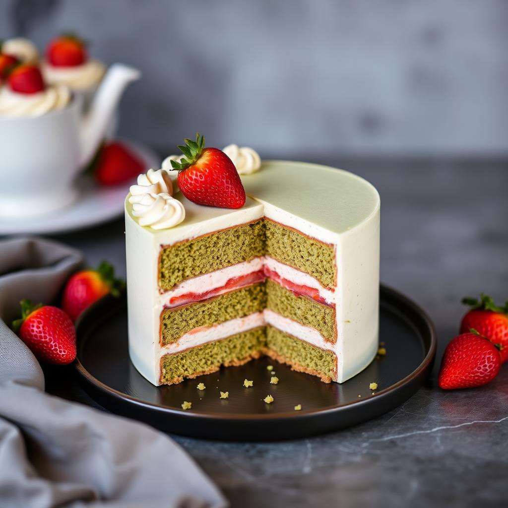 Matcha and Strawberry Mousse Cake