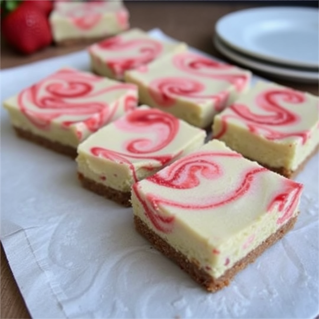 Matcha and Strawberry Swirl Cheesecake Bars