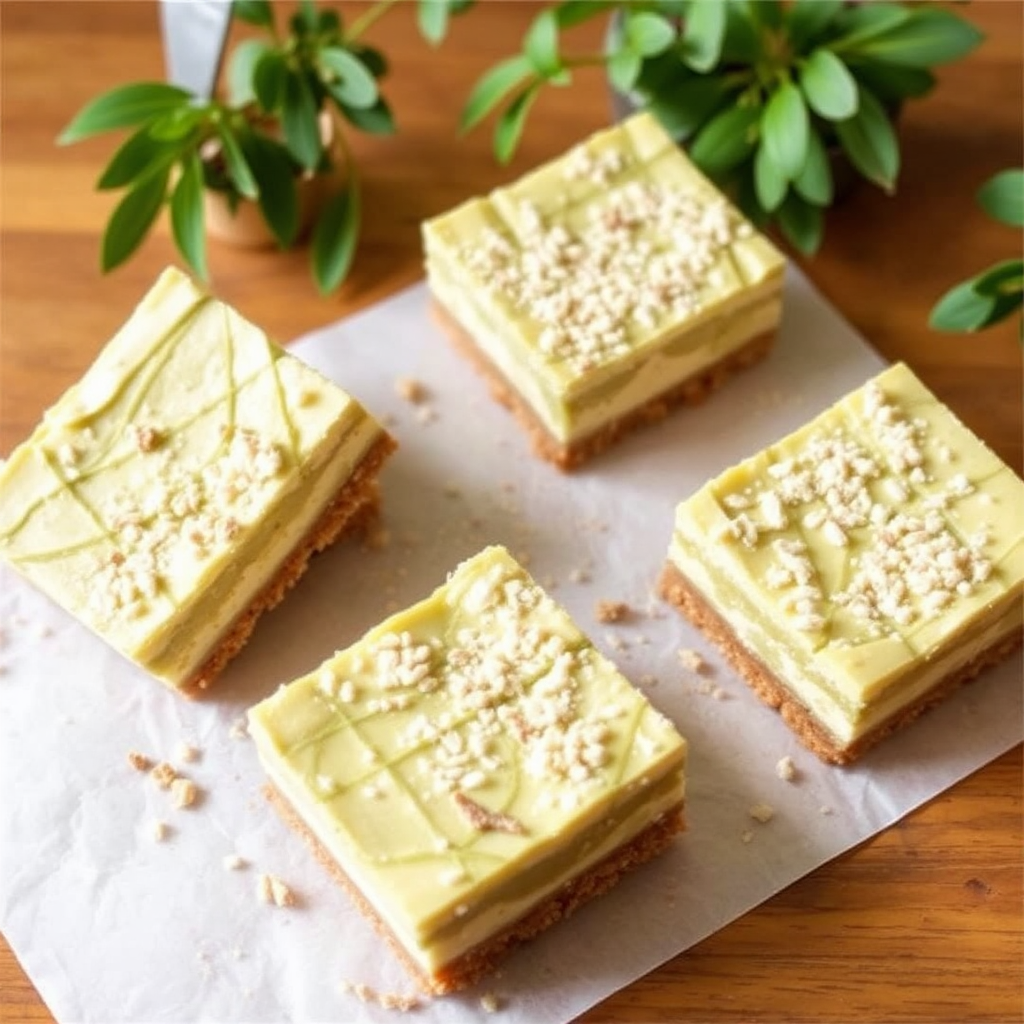 Matcha and White Chocolate Cheesecake Bars