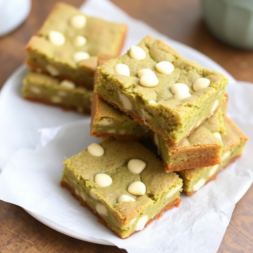 Matcha and White Chocolate Chip Blondies