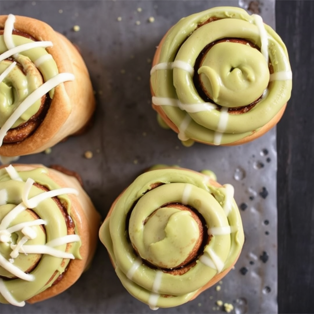 Matcha and White Chocolate Cinnamon Rolls