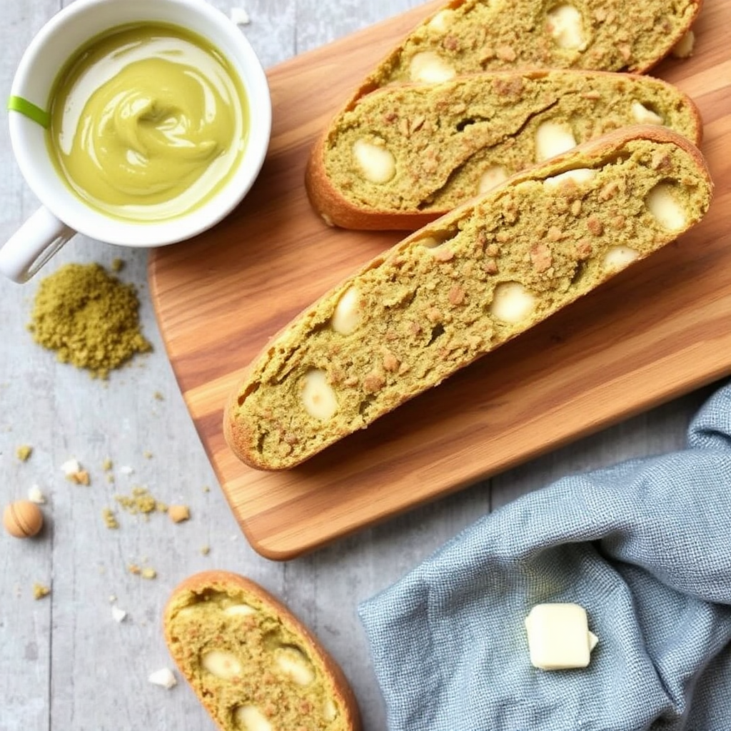 Matcha and White Chocolate Crème Brûlée Biscotti