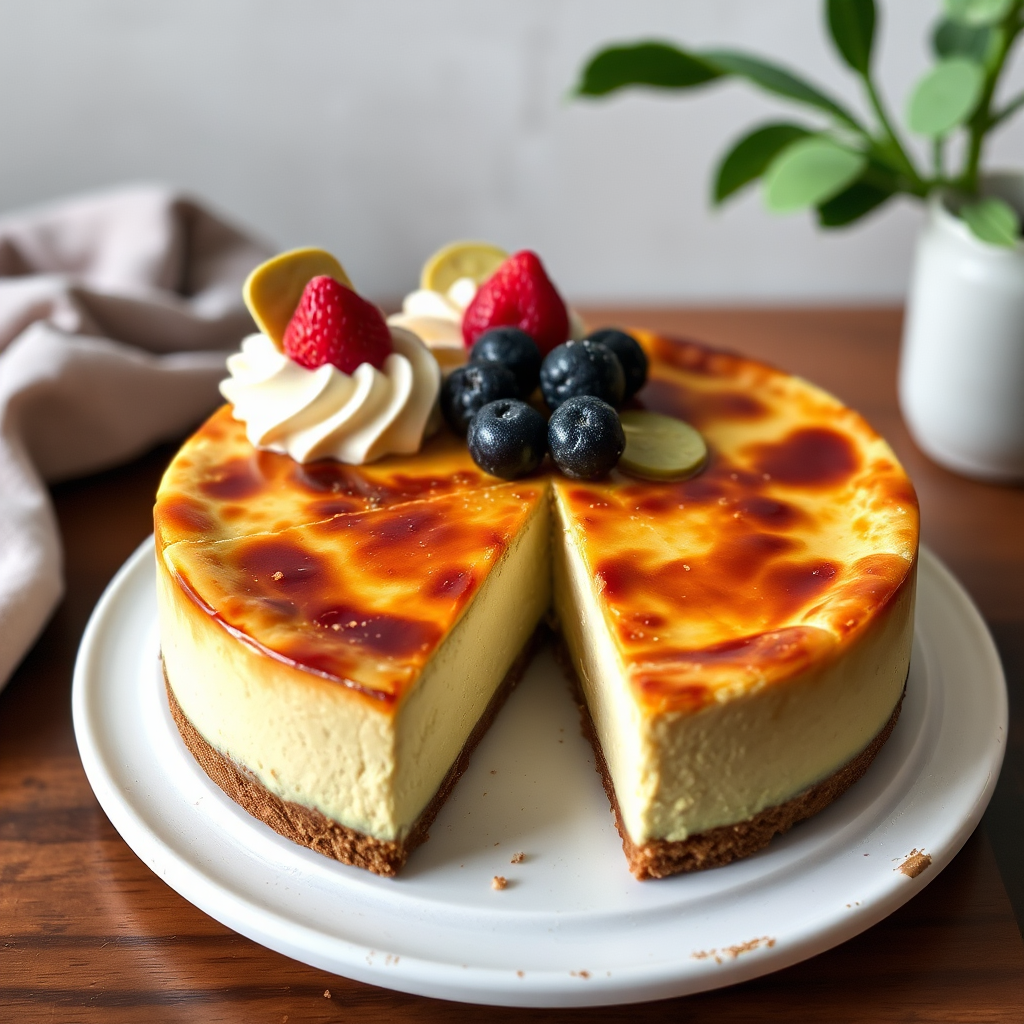 Matcha and White Chocolate Crème Brûlée Cheesecake