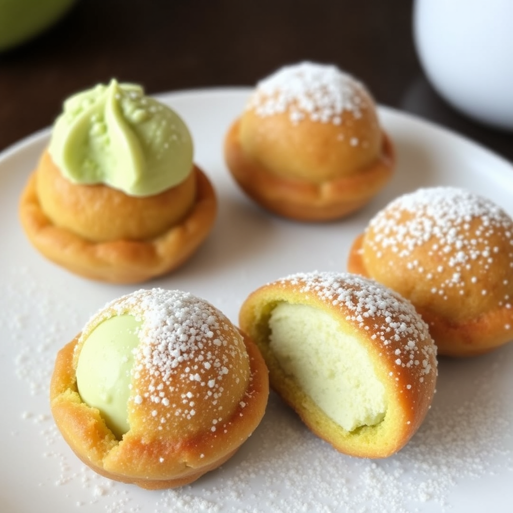 Matcha and White Chocolate Croquettes with Green Tea Ice Cream