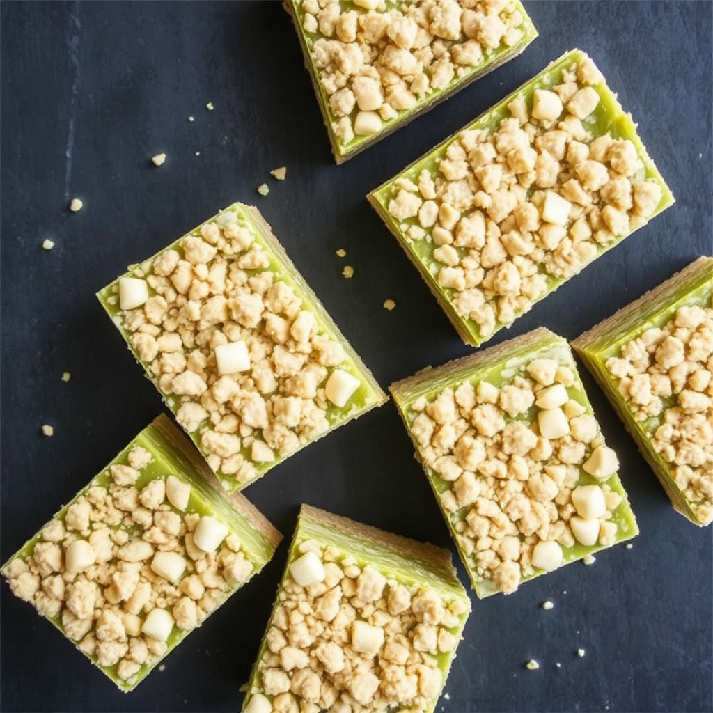 Matcha and White Chocolate Crumble Bars