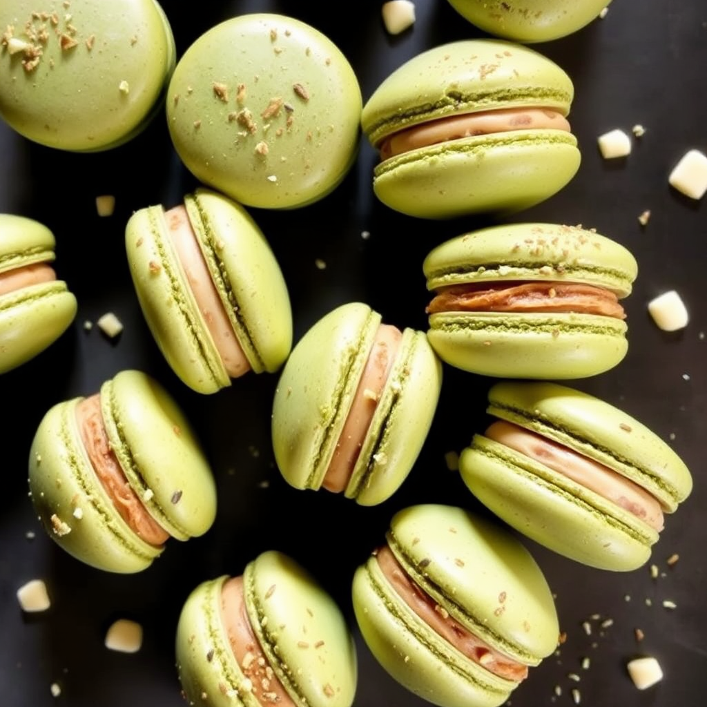 Matcha and White Chocolate Macarons