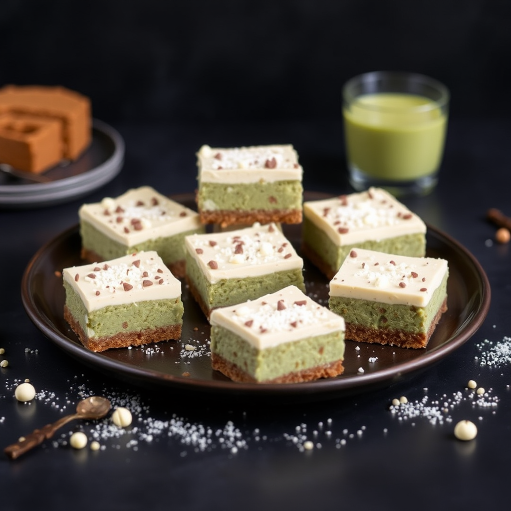 Matcha and White Chocolate Mousse Cheesecake Bars