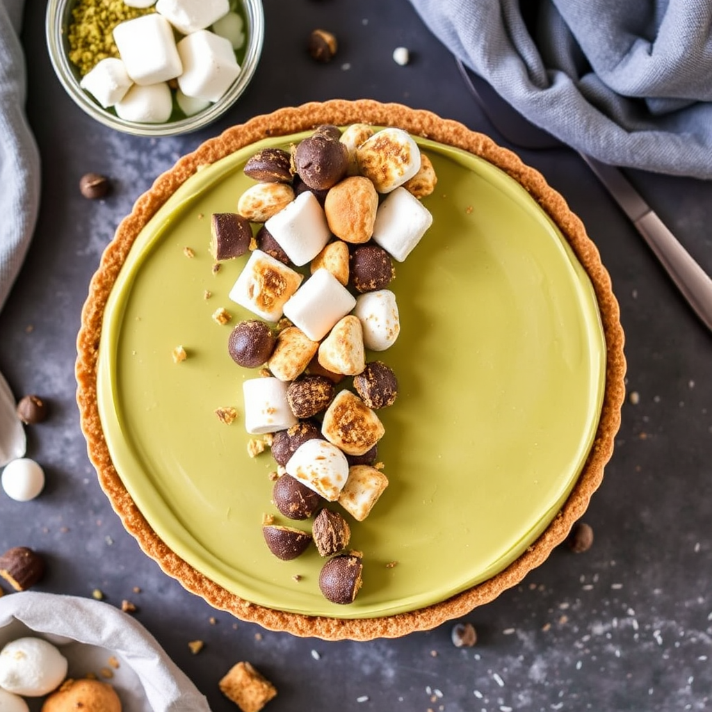 Matcha and White Chocolate S'mores Tart