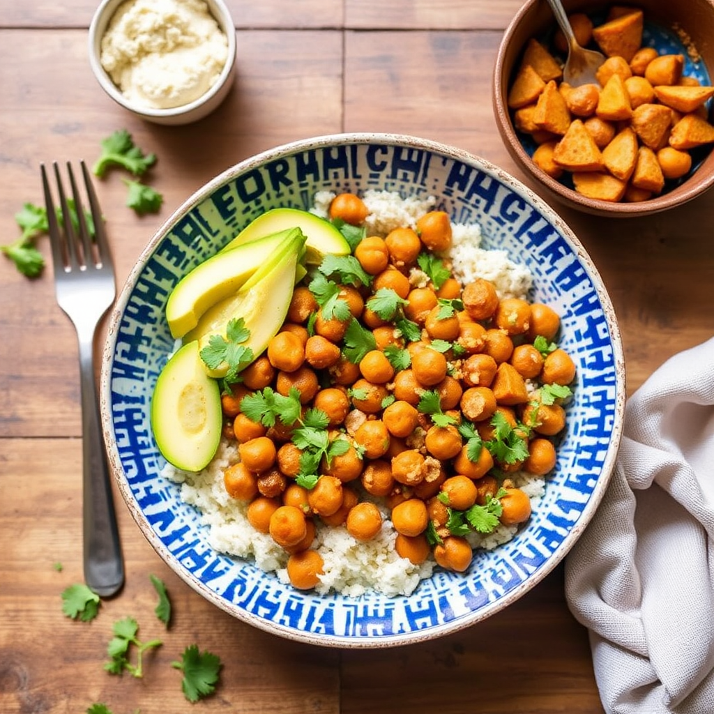 Moroccan Spiced Chickpea & Sweet Potato Bowls