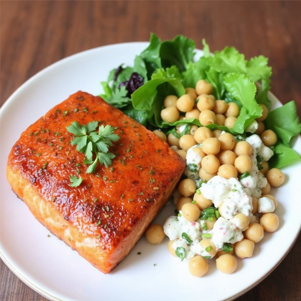 Moroccan Spiced Salmon with Creamy Chickpea Salad