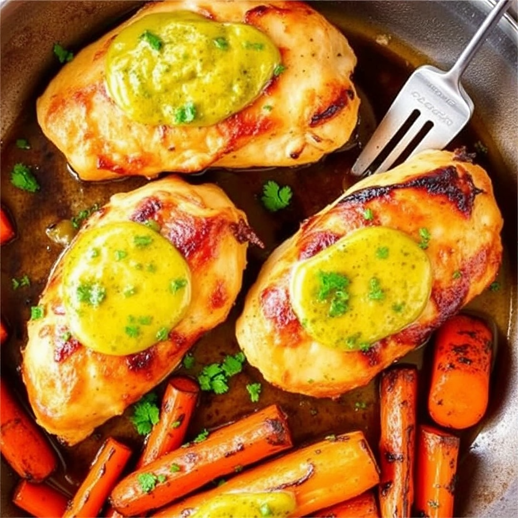 Pan-Seared Chicken Breasts with Cilantro-Lime Butter and Roasted Carrots