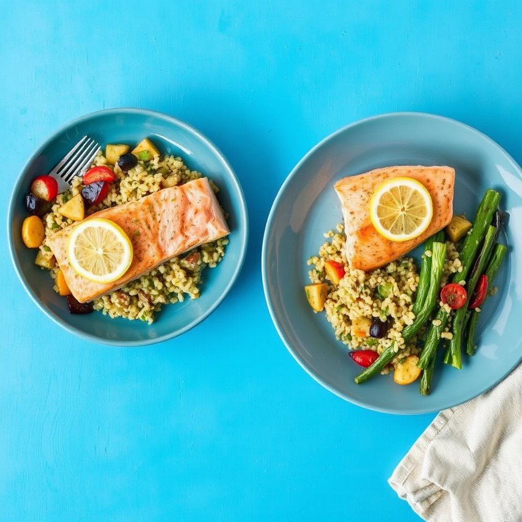 Pan-Seared Salmon with Lemon-Herb Quinoa and Roasted Vegetables