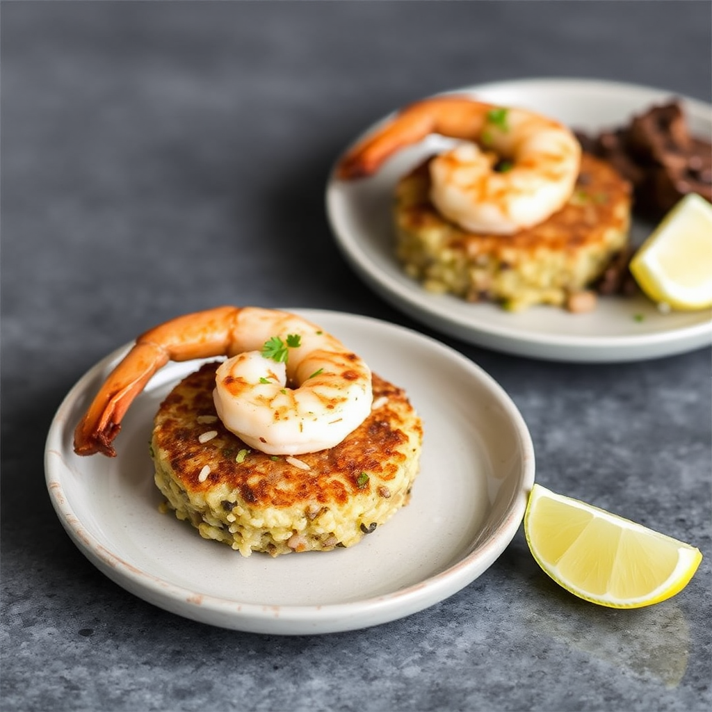 Pan-Seared Shrimp and Mushroom Cakes with Lemon-Herb Quinoa