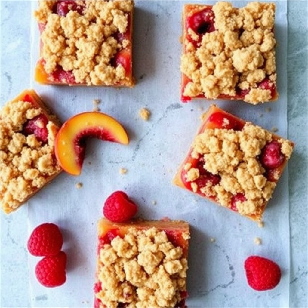 Peach and Raspberry Crumble Bars