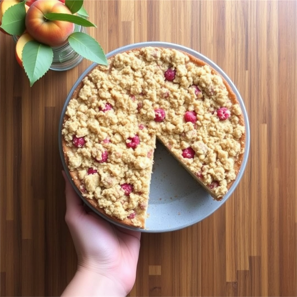 Peach and Raspberry Crumble Cake