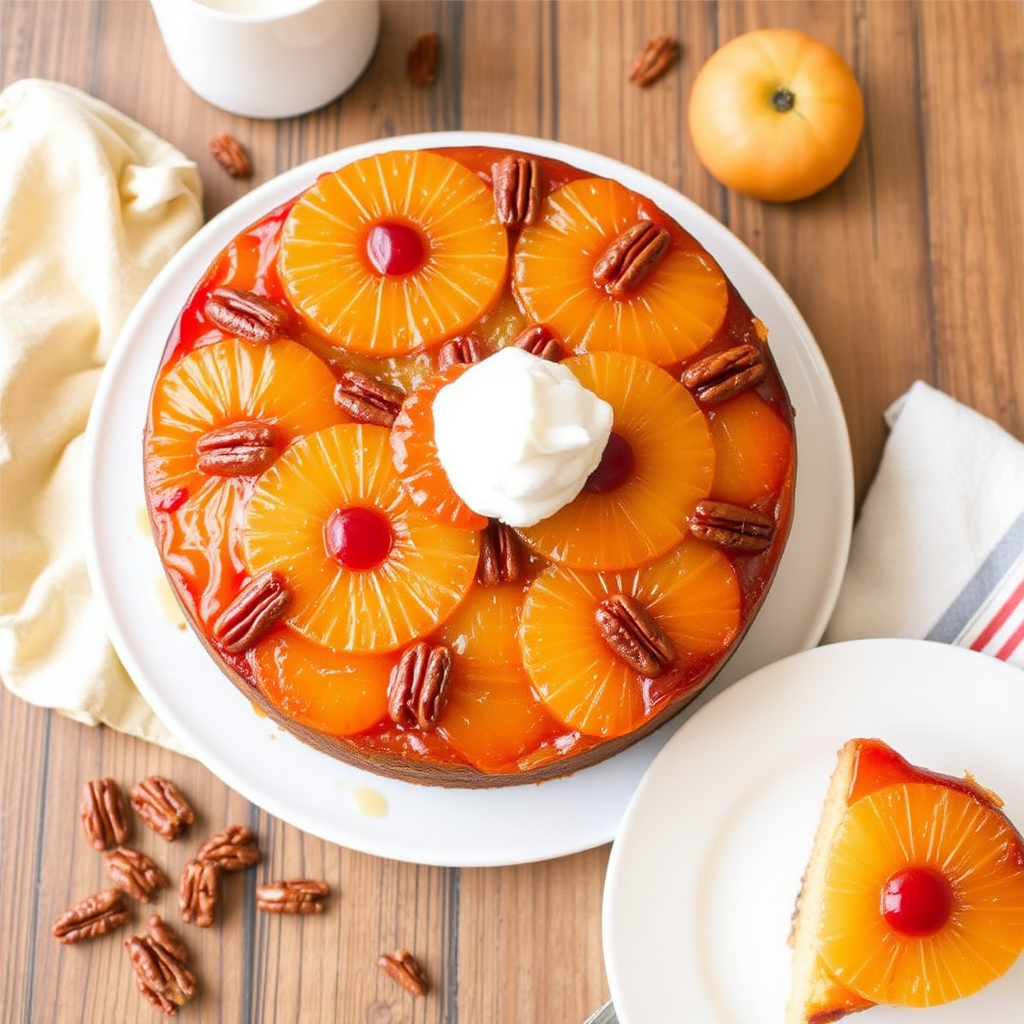 Pineapple Upside-Down Cake with Brown Sugar and Pecans