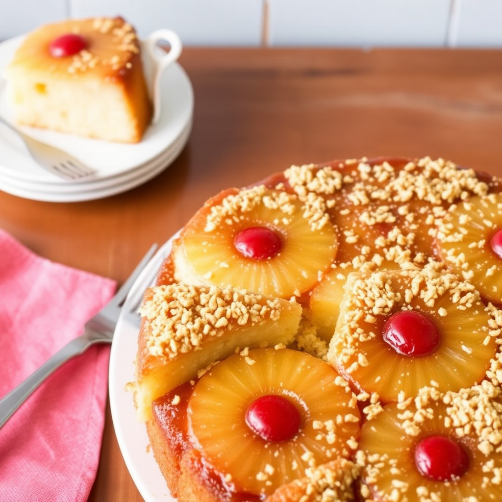 Pineapple Upside-Down Cake with Coconut Macadamia Crumble