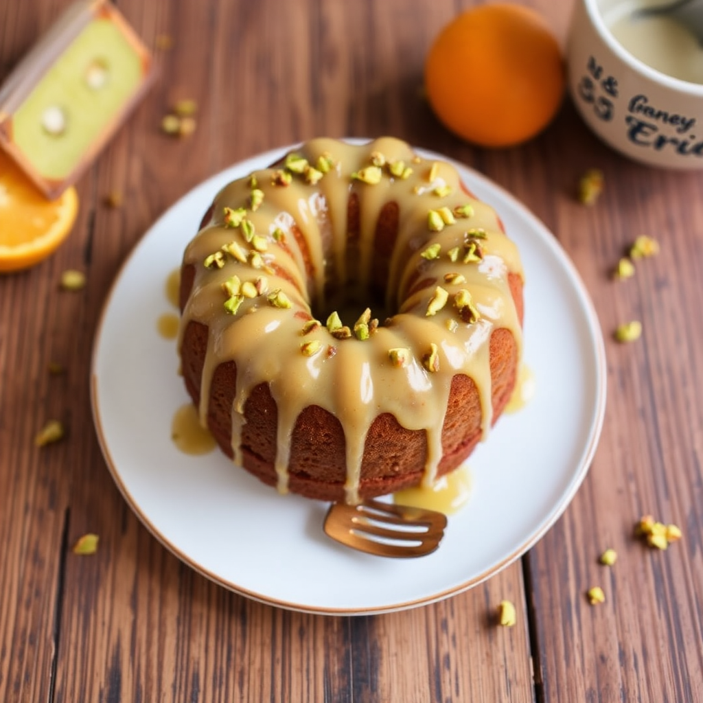 Pistachio Cake with Honey and Orange Glaze