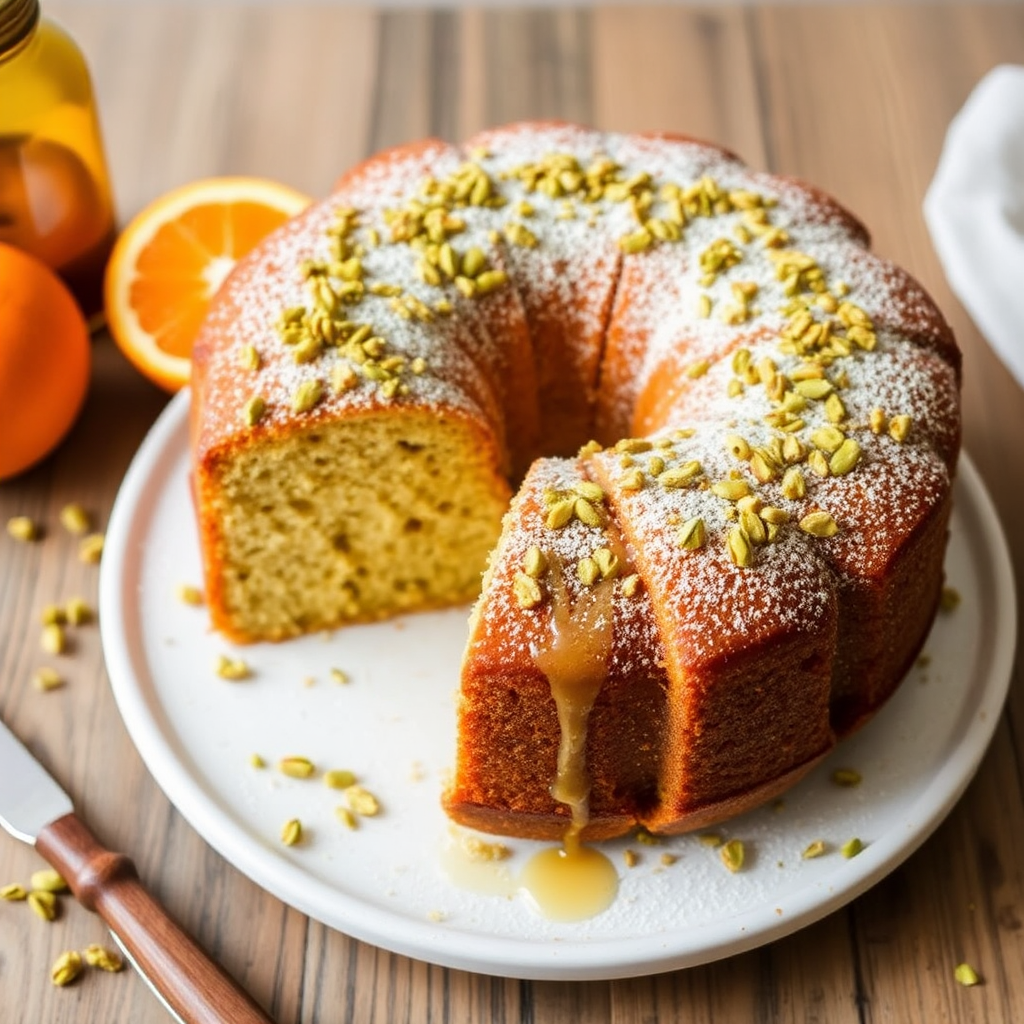 Pistachio Cake with Honey and Orange Zest