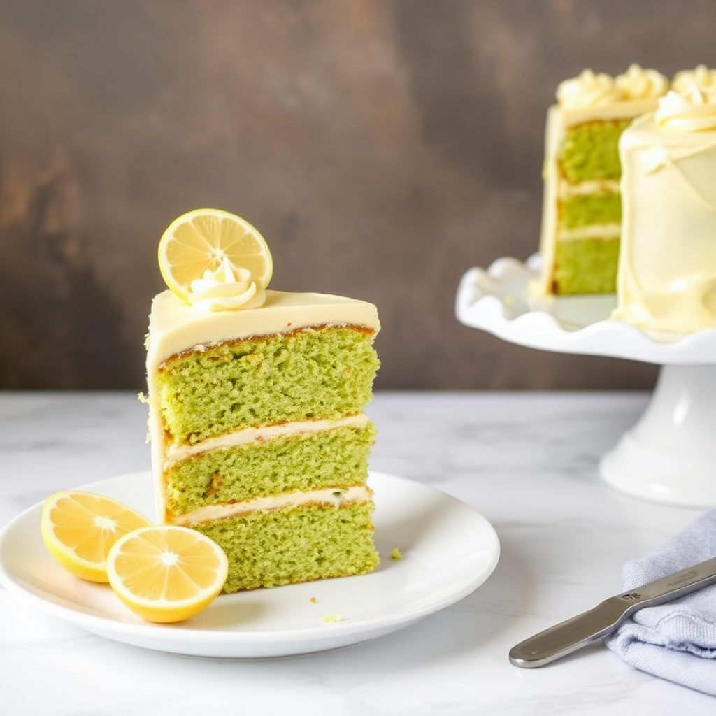 Pistachio Cake with Lemon Buttercream Frosting