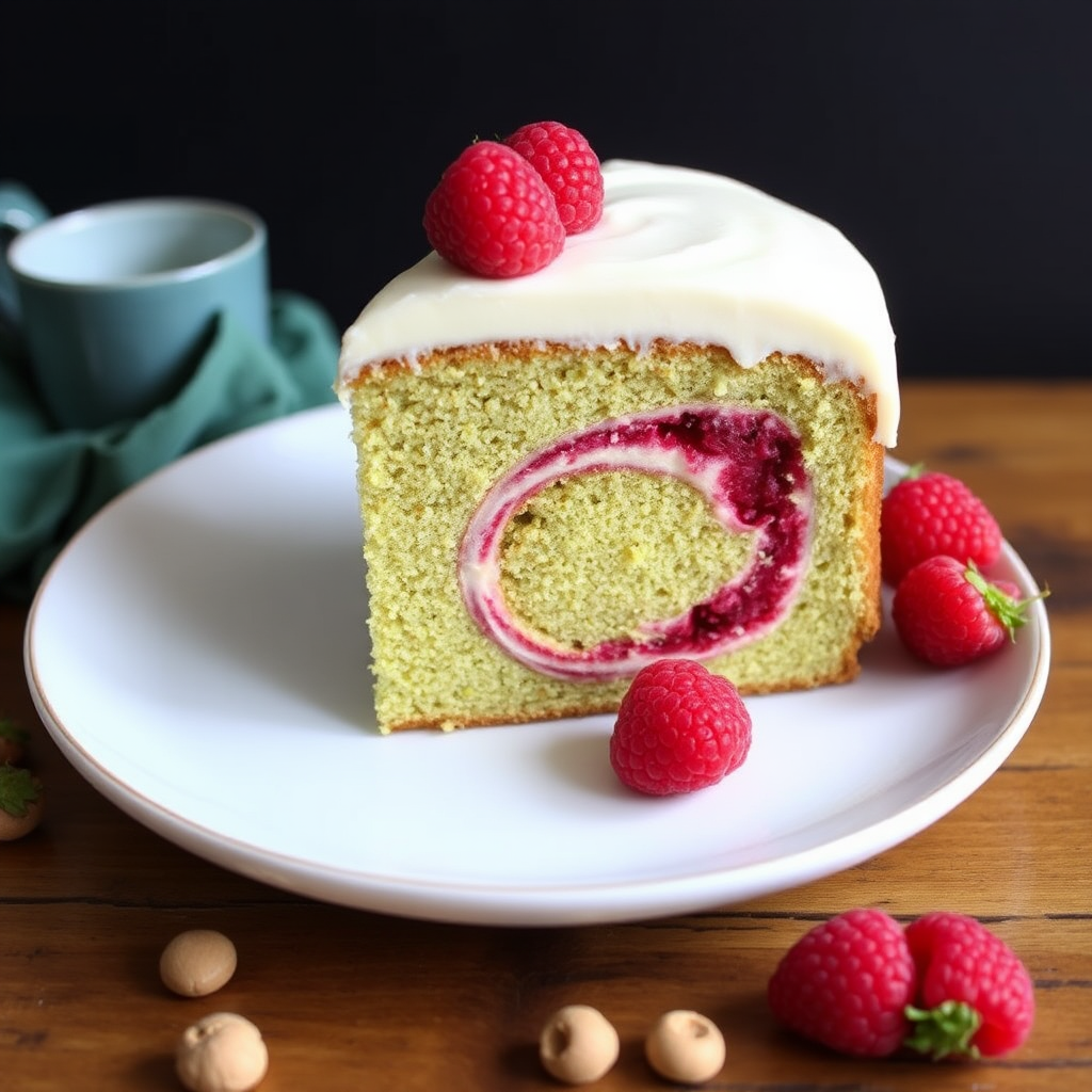 Pistachio Cake with Raspberry Swirl