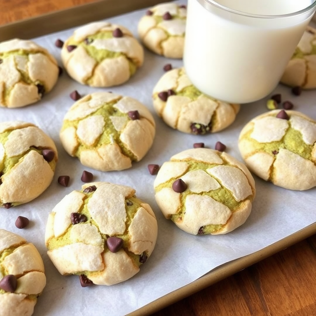 Pistachio and Chocolate Chip Crinkle Cookies