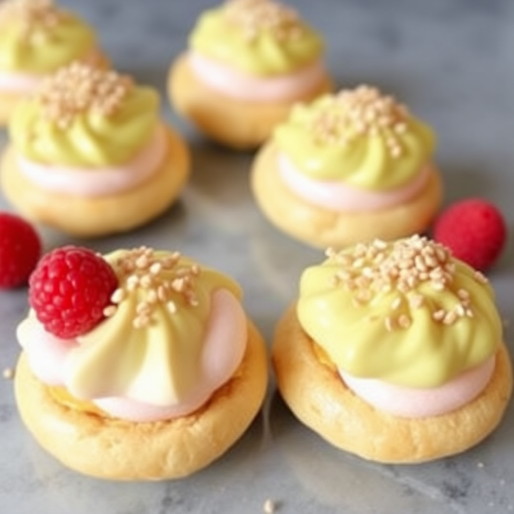 Pistachio and Raspberry Cream Puffs