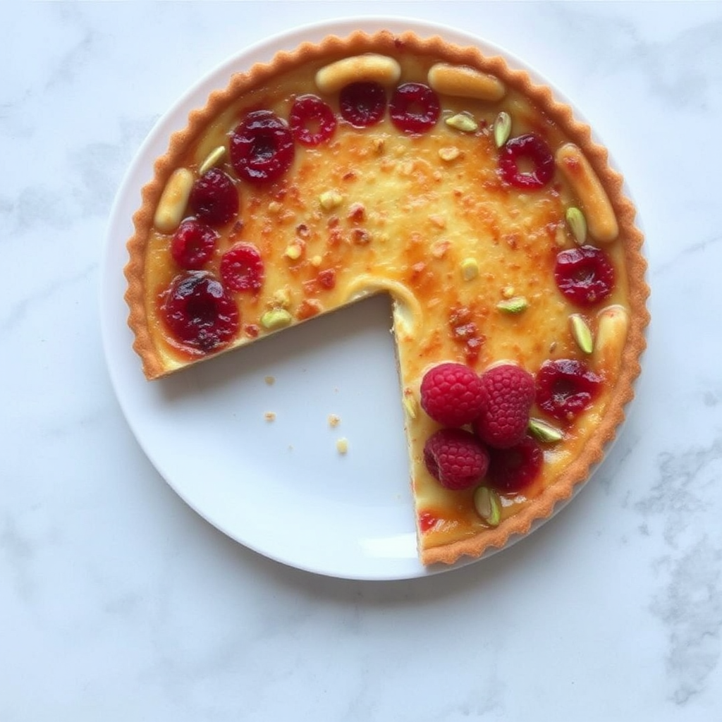 Pistachio and Raspberry Crème Brûlée Tart